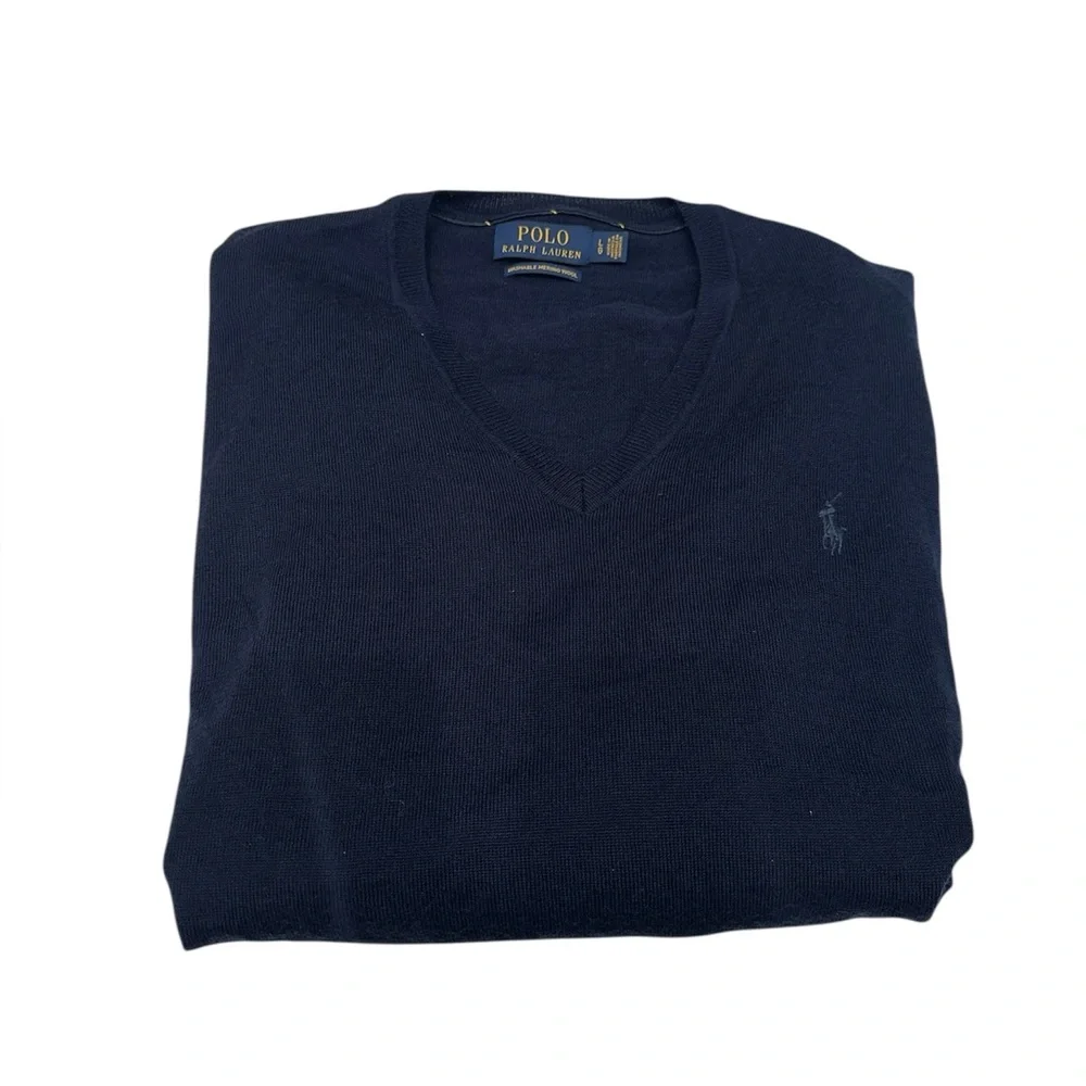 Polo Ralph Lauren Men’s Sweater Washable Merino Wool Blue Embroidered Logo Sz L‎